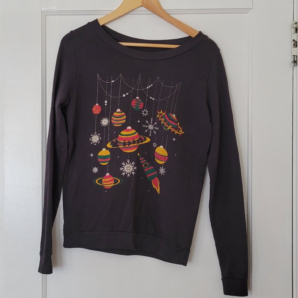 Outer Space Themed Holiday/Christmas Sweatshirt, Charcoal Gray, Fervour, Small